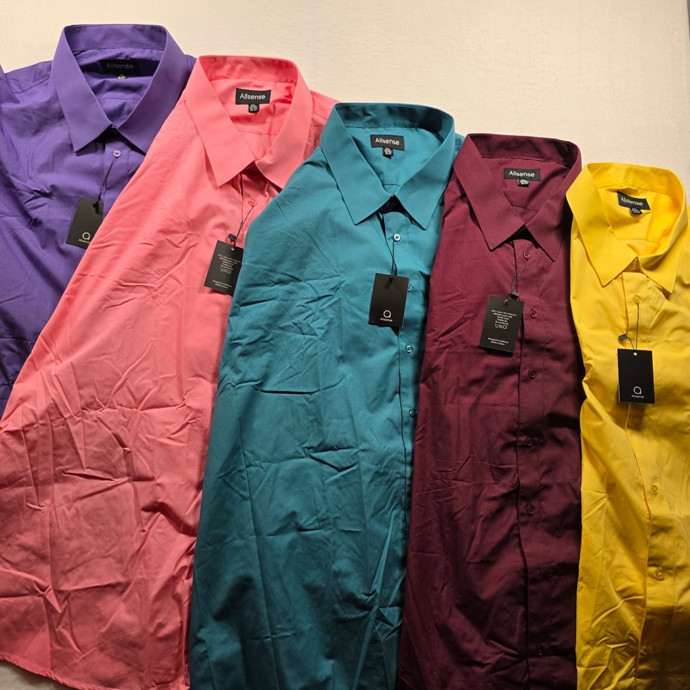 Allsense Mens Dress Shirt Long Sleeve Big & Tall 4XL Multi Colors Lot of 5‎ NWT